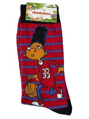 Red Blue Striped Cartoon Graphic Crew Socks Men’s 6-13 Retro Fun Style